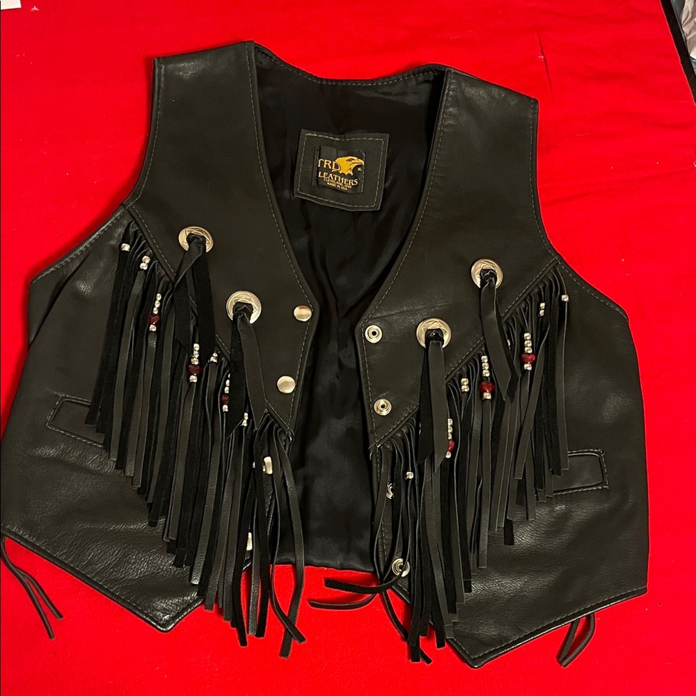 TRD Black Leather Vest with Fringe